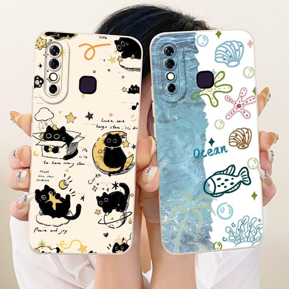 For Infinix Hot 8 / Hot 8 Lite X650 X650C X650B X650D Cute Cat Flower Cartoon Phone Case Shockproof Soft Silicone Covers Bumpers