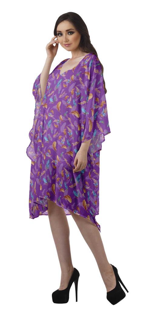 Moomaya Georgette Short Caftan Midi Dress Beach Swimwear Cover Up Womens