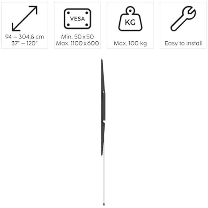 Настенное крепление для телевизора - HAMA - Фиксированное - 37" до 120" - VESA до 1100x600 - Максимальная нагрузка 100 кг