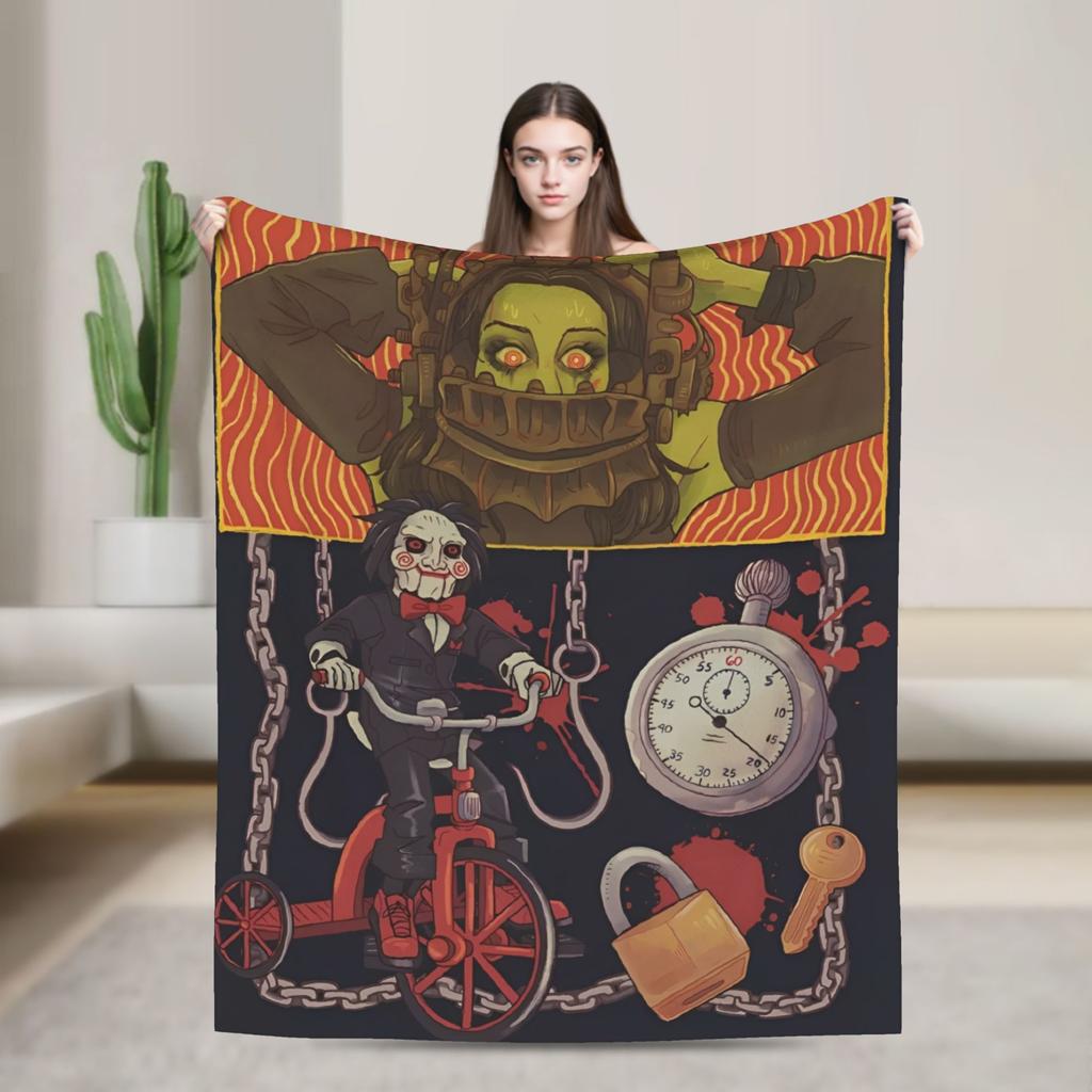 Saw Horror Movie Fashion Blanket Cover Funny Halloween Jigsaw Flannel Throw Fashion Blankets Home Couch Printed Soft Warm Bedspreads Breatha
