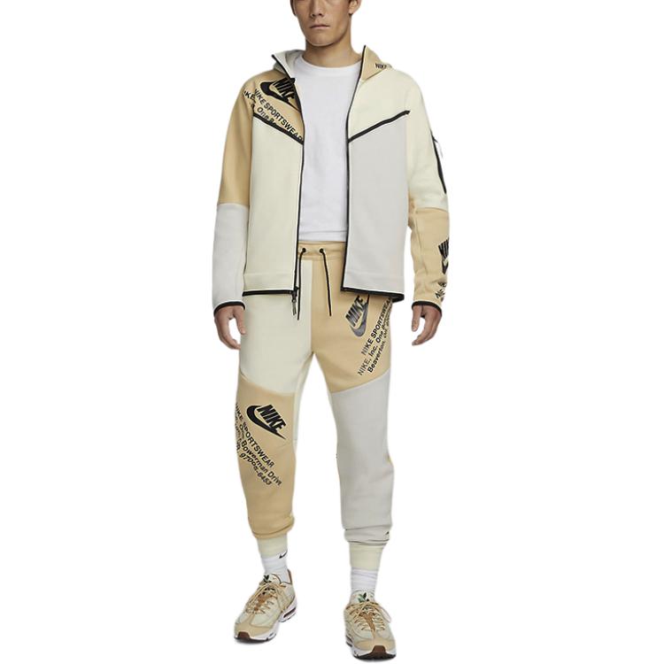 Nike Худи на молнии с принтом Tech Fleece для спорта Светлая кость/Кокосовое молоко/Кунжут/Черный DM6475-072