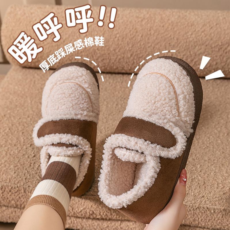 Женские зимние тапочки из хлопка на липучках в корейском стиле: Нескользящий, теплый, плюшевый ретро-меховой дизайн