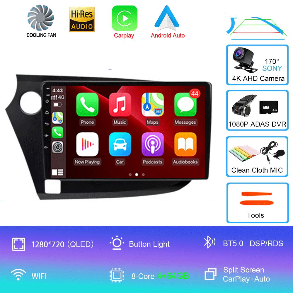 Автомобильное радио 9" Android 14 для HONDA INSIGHT 2009 - 2014 Навигация GPS Carplay Мультимедийный плеер Авто Стерео 2din DVD 360 Камера