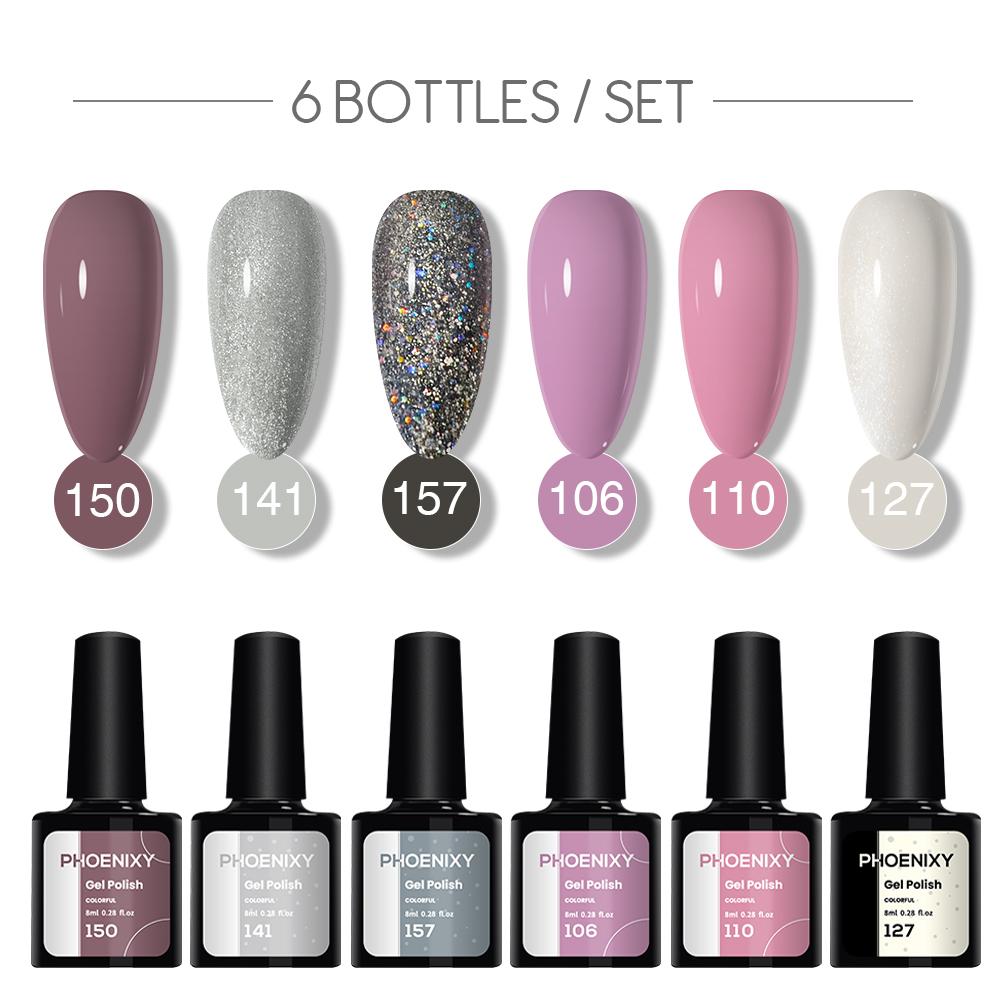 Набор лаков для ногтей PHOENIXY, 4/6/8/10 шт., гибридный полупостоянный светодиодный гель-лак для замачивания, все для маникюра, набор лаков для ногтей