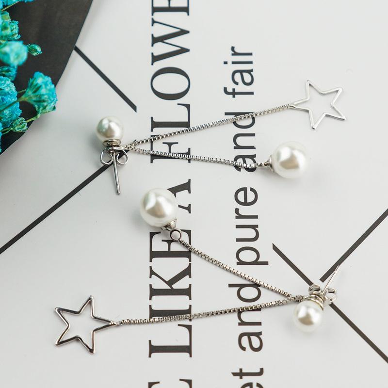 Серьги с кисточками из чистого жемчуга, длинные, преувеличенные, универсальные, серьги с антиаллергенными пятиконечными звездами для женщин