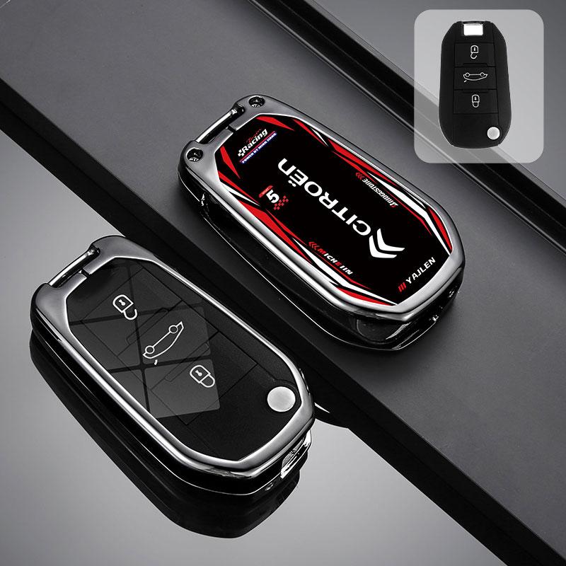 DBGO4 New Zinc Alloy Leather Car Flip Key Case Cover Holder Shell Keyring For Citroen C3 C4 CACTUS C6 C8 Car Key Protector Accessories