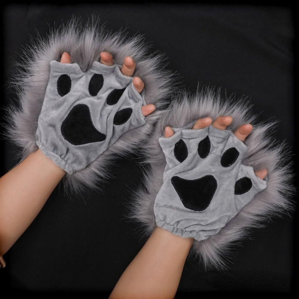 Plush Fingerless Gloves Lolita Cosplay Costume New Foxes Claws Mittens