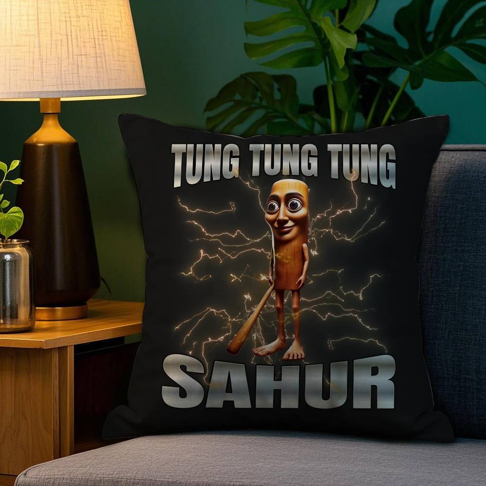 Italian Brain Rot Meme Tralalero Tralala Pillow Case Happy Atmosphere Short Plush Double-sided Printing Home Cushion Cover