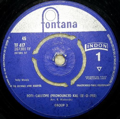 7-дюймовая пластинка ГРУППА X RotiCalliope Произносится КалиО TF417 Fontana 1963 UK Rock Б/у