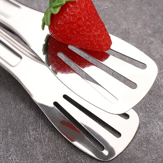 Stainless Steel Food Tongs Heat-Resistant Serving Tongs for BBQ Buffet Non-Slip Handle Food Clamp with Oil-Draining Holes