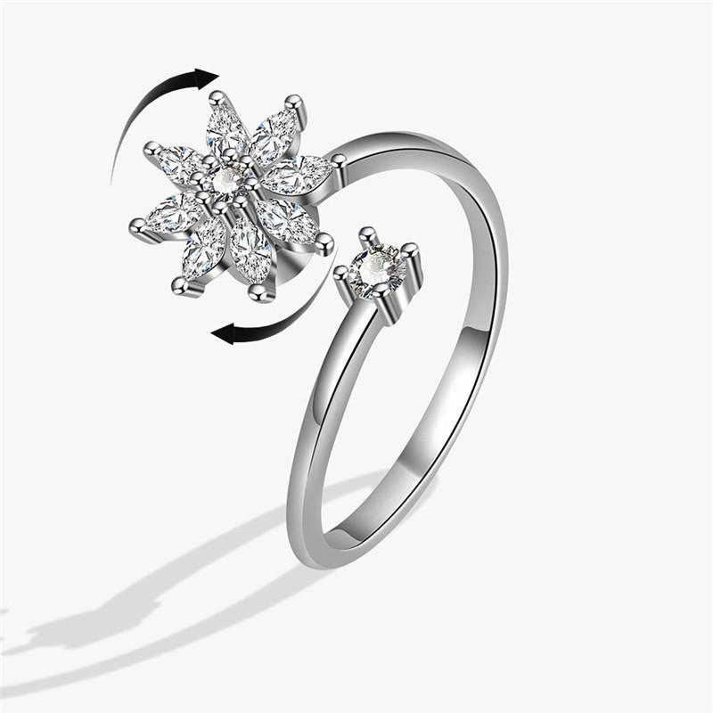 Fashion Beads Anxiety Ring Fidget Spinner Rings Korea Crystal Butterfly Flower Star Moon Ring Anti Stress Jewelry Gift