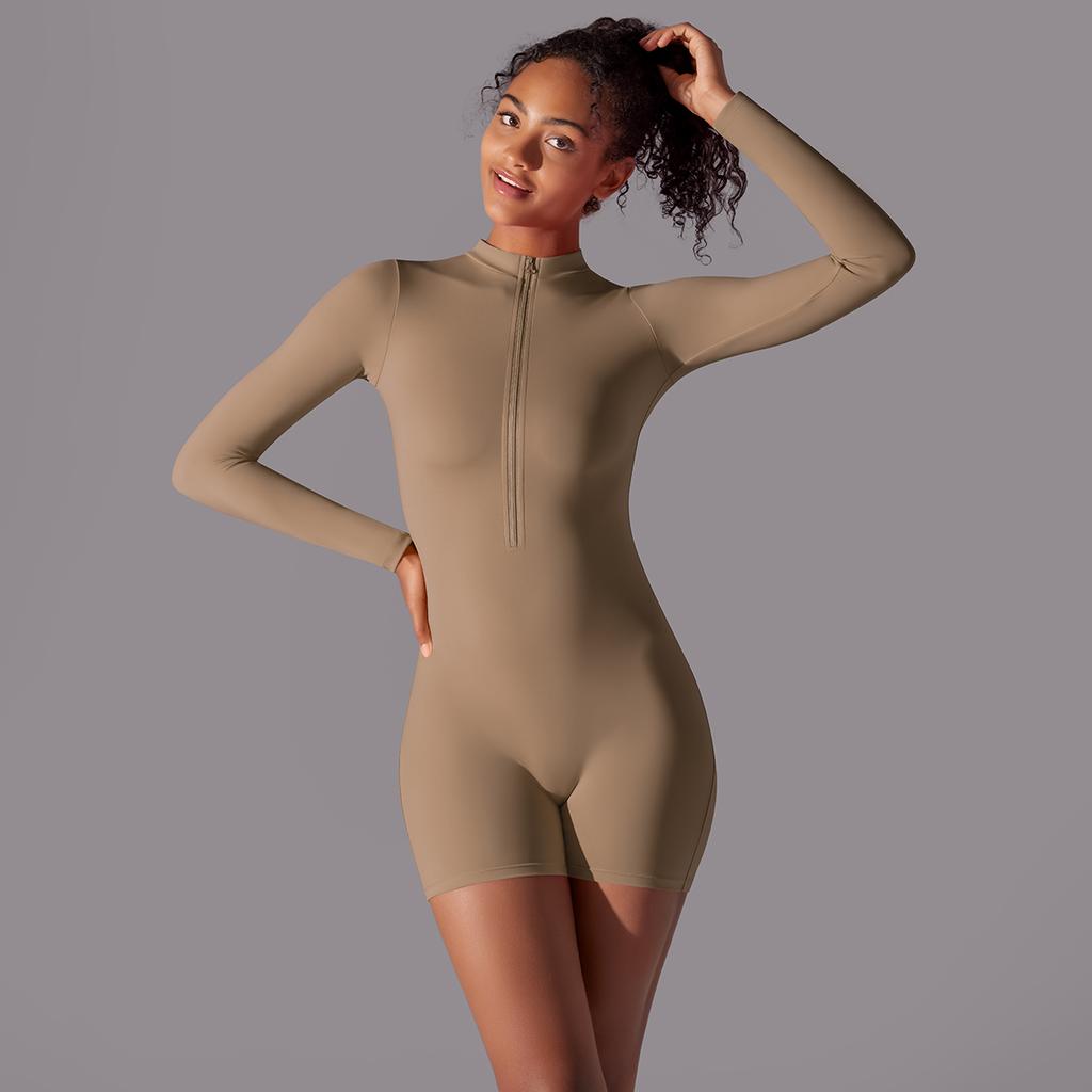 Шорты, комбинезон для йоги Nessaj, высокоэластичный женский спортивный комбинезон, однотонный цельный спортивный костюм на молнии