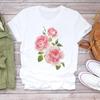 (Asian Size) Flower Floral Trend 90s Style Tee Top Clothing Casual Short Sleeve Fashion Tshirt Women Print Lady Female Graphic T-shirt