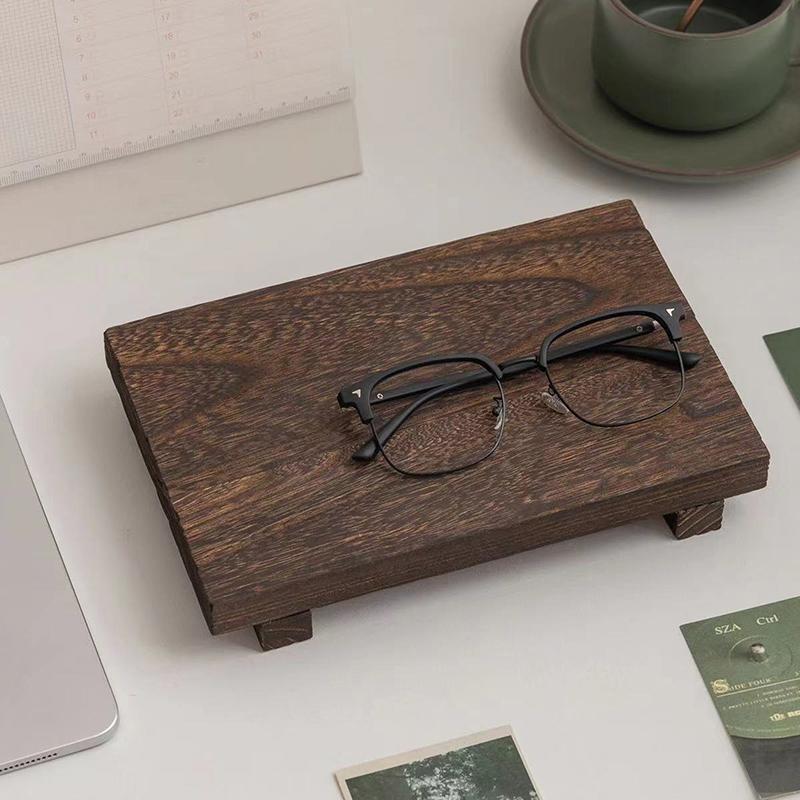 Wood Tray Pedestal Stand Wooden Vanity Hands Soap Scented Candle Storage Holder Tray Kitchen Seasoning Holder Home Decor