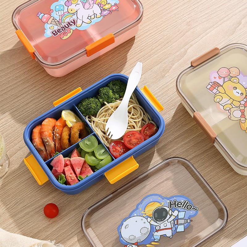 3-Compartment Plastic Lunch Box Students Office Workers Microwave Safe BPA Food Container 1L