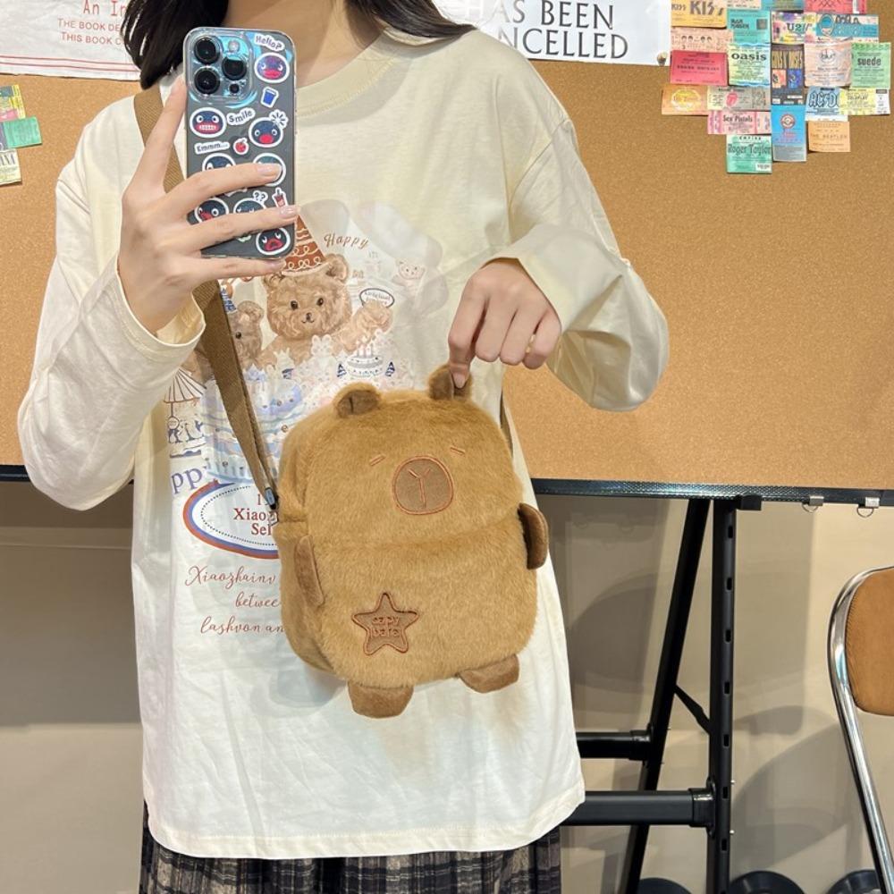 Animal French Bread Capibara Bag Large Capacity Plush Capybara Chest Bag  Outdoor