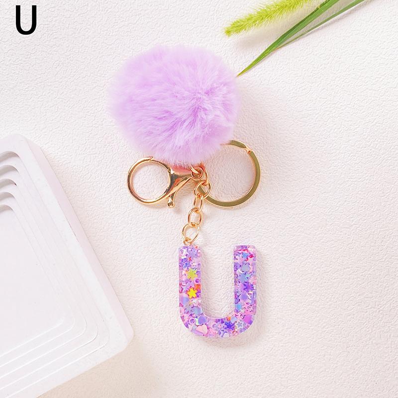 Adorable Glitter Initial Keychain Sparkling Resin Alphabet Pendant With Fluffy Letter Charm For Girls Bags Backpacks Accessories