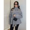 Womens Slim Fit Wool Blend Coat Stand Collar Zip Up Belted Multi Pocket Workwear Fall Winter