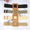Womens Woven Cotton Linen Waist Belt With Large Round Buckle For Summer Beach Outfits