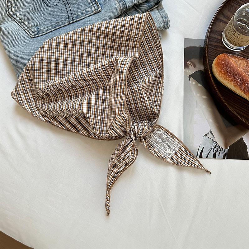 Silk Scarf High-end Sense Niche Design Sense Multi-functional Decorative Small Scarf Cotton and Linen Retro Plaid Headscarf Headband