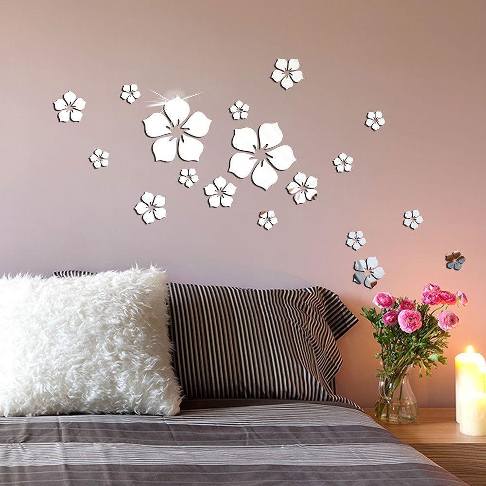 18Pcs/set Acrylic Mirror Wall Stickers 3D Art Mural Crafts Flower Wall Sticker Bathroom