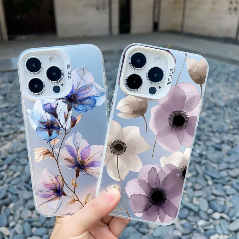 Чехол для телефона с рисунком цветов в технике суми-э для iPhone 16 15 14 13 12 11 Pro Max 16 15 14 Plus 13 Mini Ударопрочная Лазерная Задняя Крышка Funda