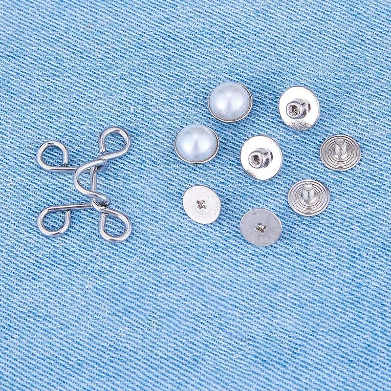 Кнопка на талии, без заклепок, съемная кнопка для регулировки талии, регулируемая кнопка для джинсов, затяжка для ремня с искусственным жемчугом