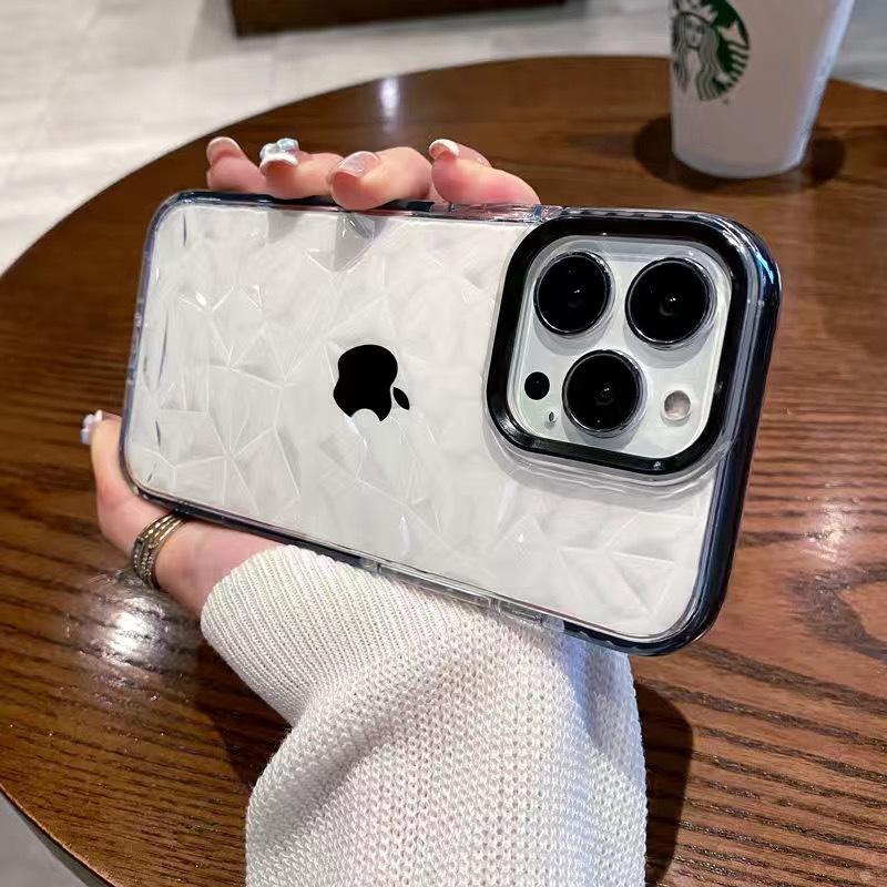 Подходит для iPhone16Promax Прозрачный чехол для мобильного телефона 14 Apple 15 Защитный чехол Противоударный Ромбовидный узор Роскошный