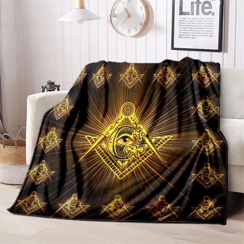 1PC Freemasonry theme printed blanket, all season lightweight home office outdoor nap multifunctional blanket A7