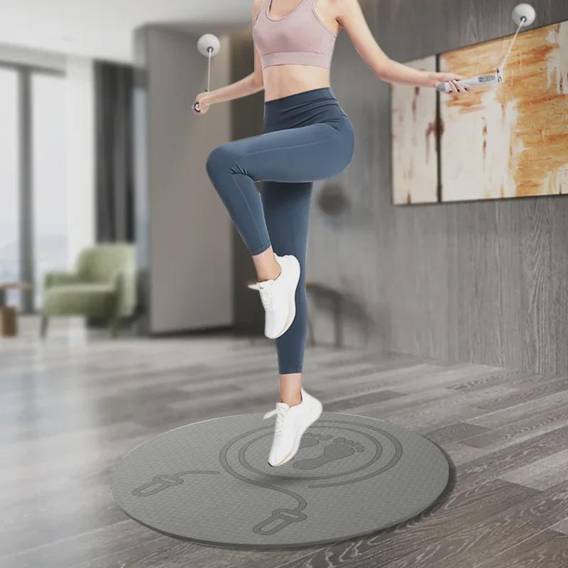 Круглая скакалка и коврик для йоги TPE: Звукоизолирующая, ударопрочная подушка для фитнеса, танцев и упражнений в помещении