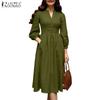 Women Casual V-Neck Solid Color 3/4 Sleeve Long Dress