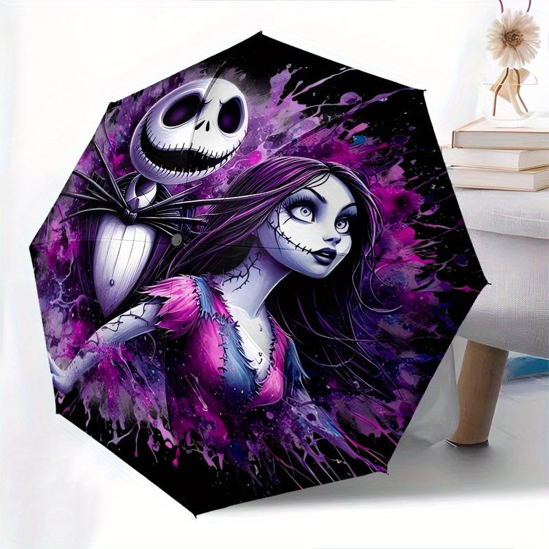 Jack Skellington, Sally Automatic Opening and Closing Umbrella, Compact Travel Umbrella, Lightweight and Portable, Suitable for Beach Commut
