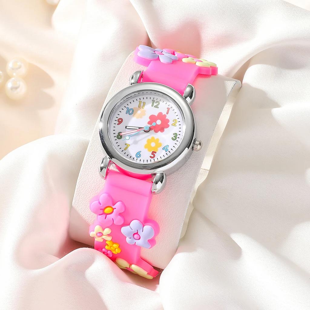 Cute and Creative Flower Shaped Children's Quartz Watch, Bracelet Necklace Set, Girls' Accessories, Christmas and New Year Gifts