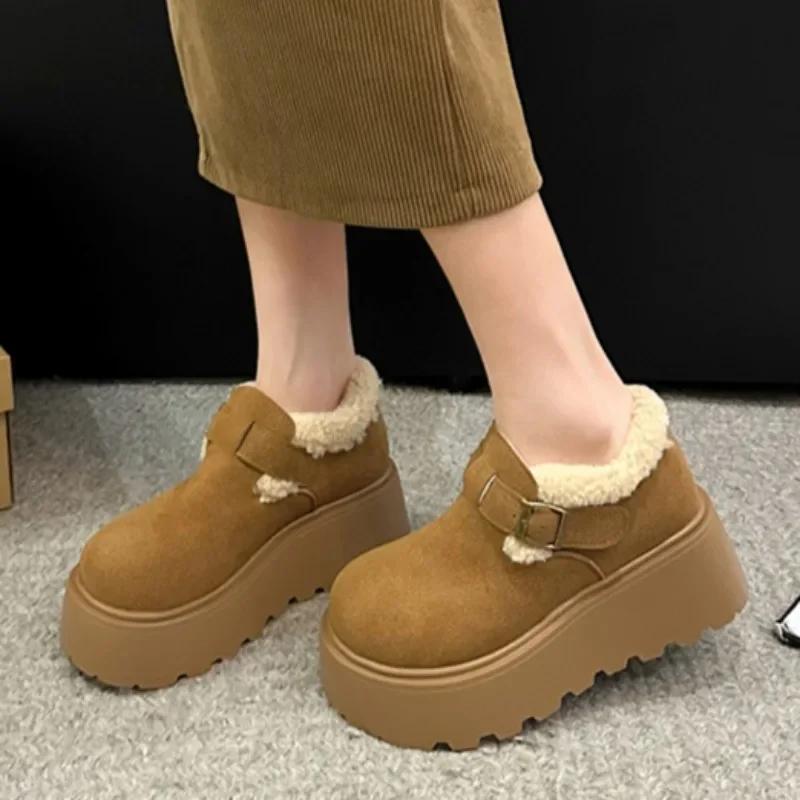 Модные зимние женские ботильоны 2025 года, новые, увеличивающие рост, на толстой подошве, Botas Mujer, повседневные, без застежек, теплые, плюшевые, женские, классические зимние ботинки
