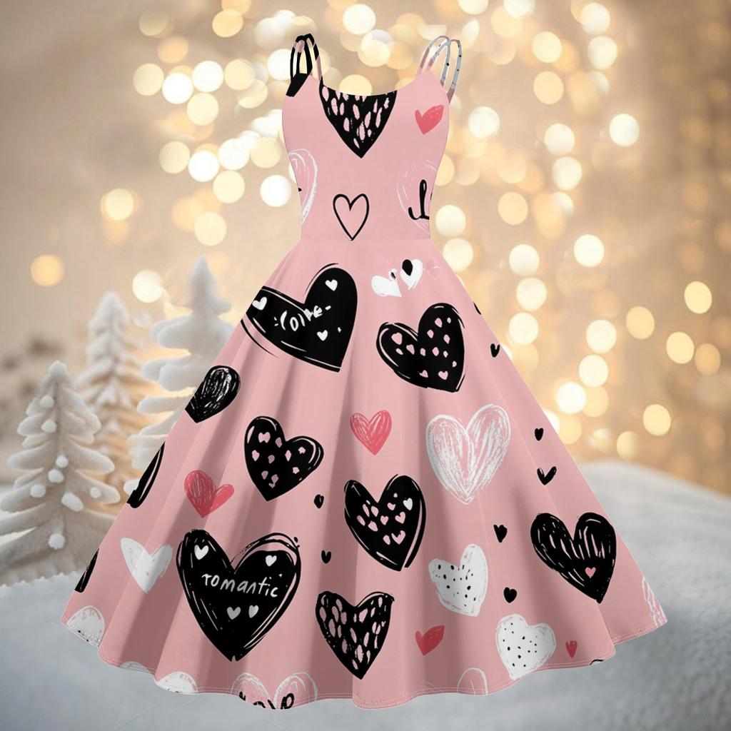 Women's Fashion Valentine's Day Printed Sexy Strapless Gothic Cocktail Dress Punk, Vintage Dress.