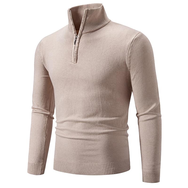New Spring Zipper Pullover Sweaters For Men Autumn High Elastic Warm Sweater Winter Stand Collar Solid Color Knitted Sweatwear