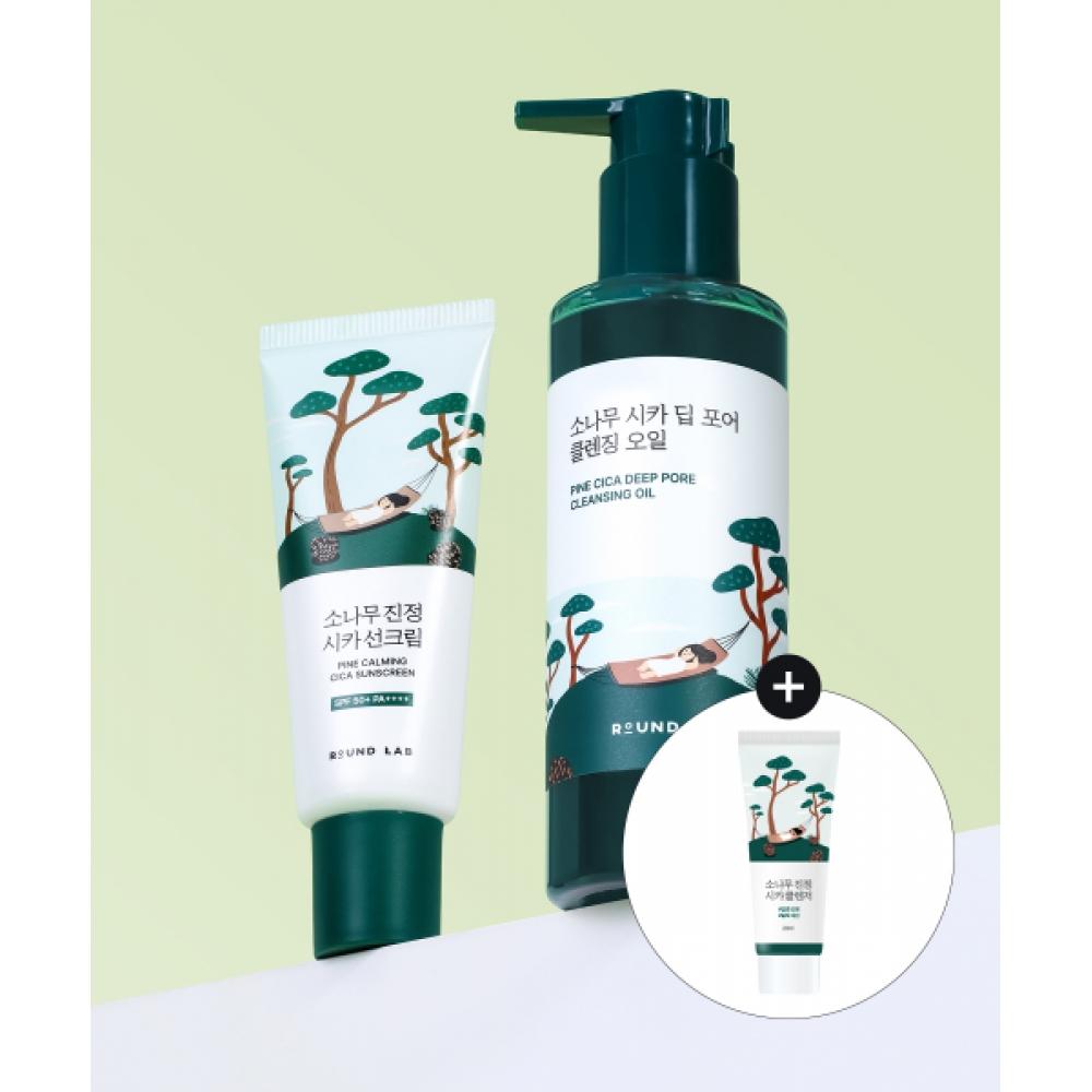 Roundlab Pine Cica Deep Pore Cleansing Oil 200ml + Sun Cream 40ml + Cleanser 20ml