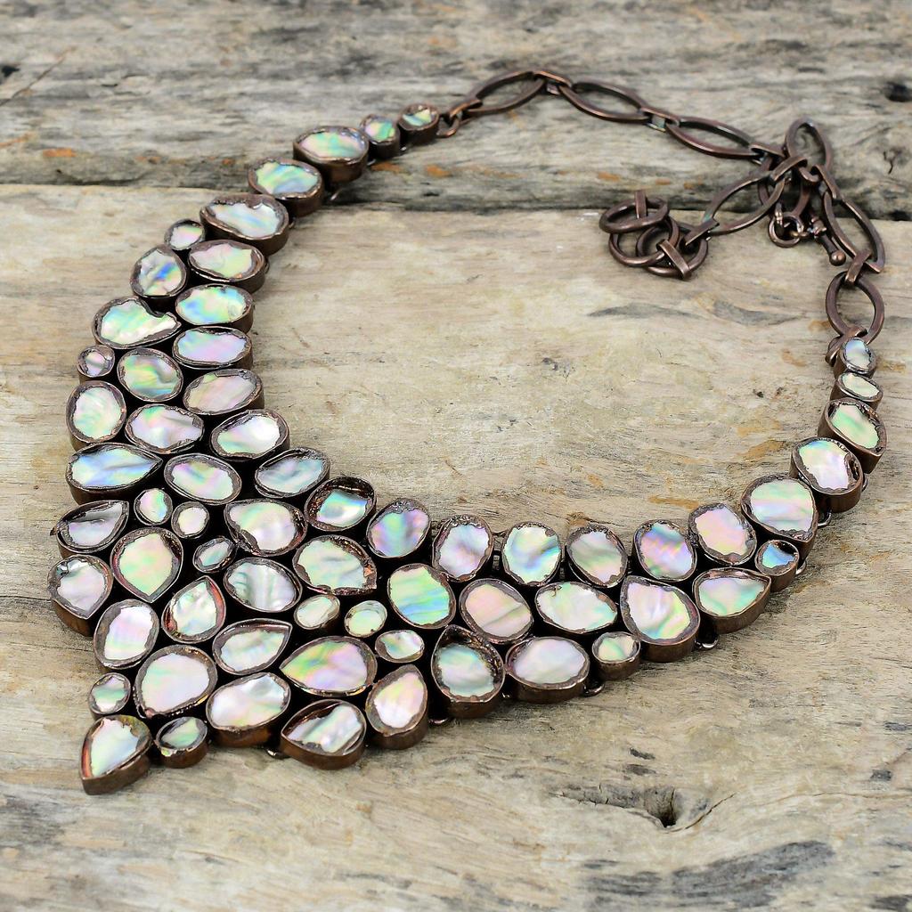 Грубое ожерелье из ракушки морского ушка, медное ожерелье, полученное электроформованием, регулируемая цепочка, ожерелье, ювелирные изделия ручной работы, ожерелье из натурального драгоценного камня, подарок для мамы