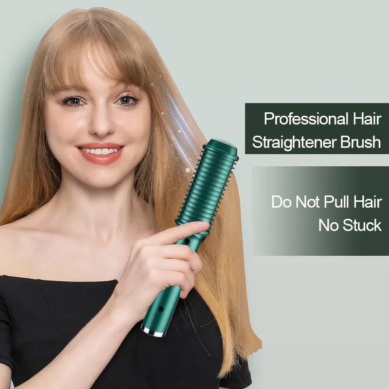 2 In 1Cordless Hair Straightener Brush Curler for Women Negative Ionic Anti Scalding Comb Teeth Fast Heating USB Rechargeable
