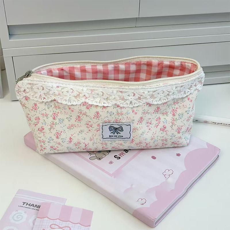High Quality Sweet Lace Floral Design Pen Bag Large Capacity Multifunctional Stationery Bag Pencil Case Students Supplies