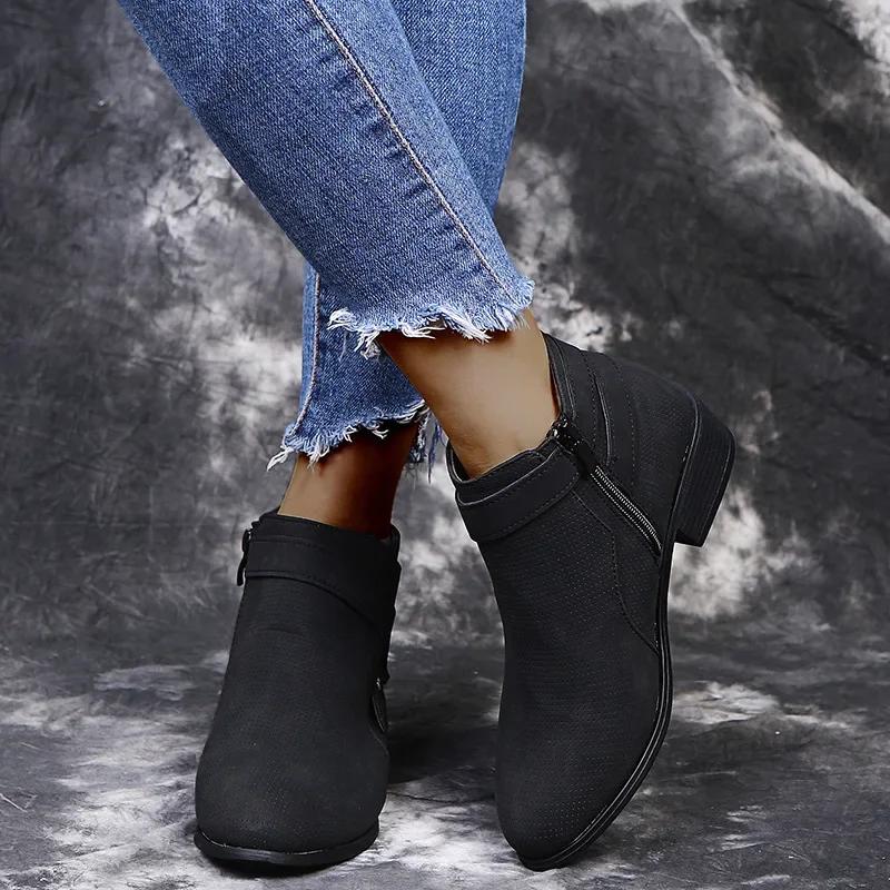 Модная женская обувь большого размера, осенние новые ботильоны на толстом каблуке, повседневные ботинки в стиле ретро на квадратном каблуке, ботинки на платформе Botas De Mujer