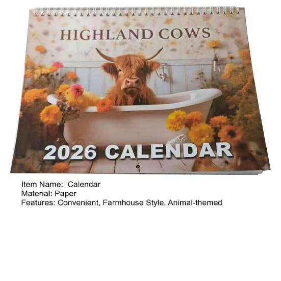 Highland Cow Calendar 2026 Scottish Cow Wall Calendar Hanging Monthly Planner Animal Calendar for Farmhouse Home Wall Decor