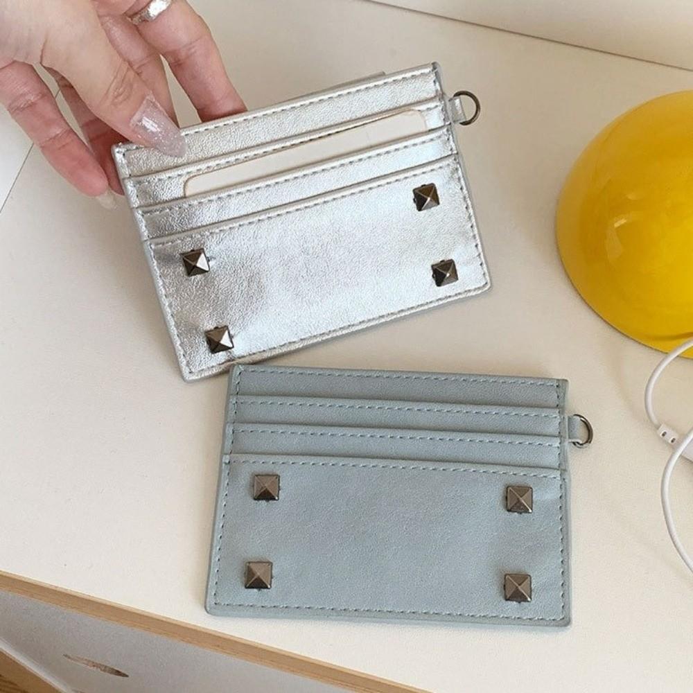 Mini Size Ultra Thin Card Bag Solid Color Rivet Coin Purse Cute Multiple Slots Card Holder  Gift