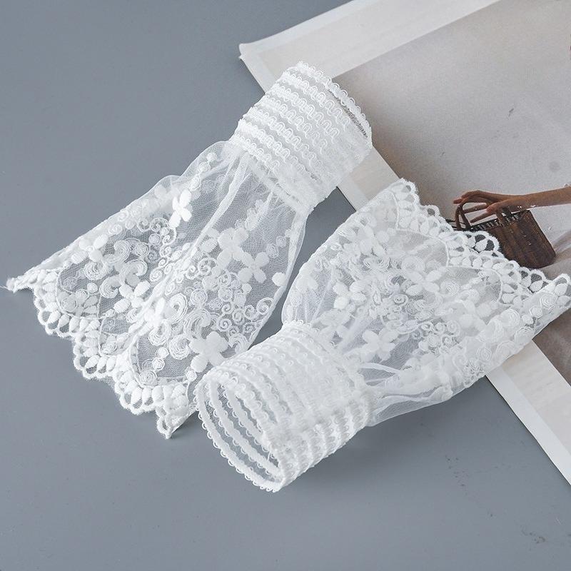 White Lace Floral Sweater Fake Sleeves for Womens Detachable Sleeved Horn Cuffs Embroidery Clothing Accessories