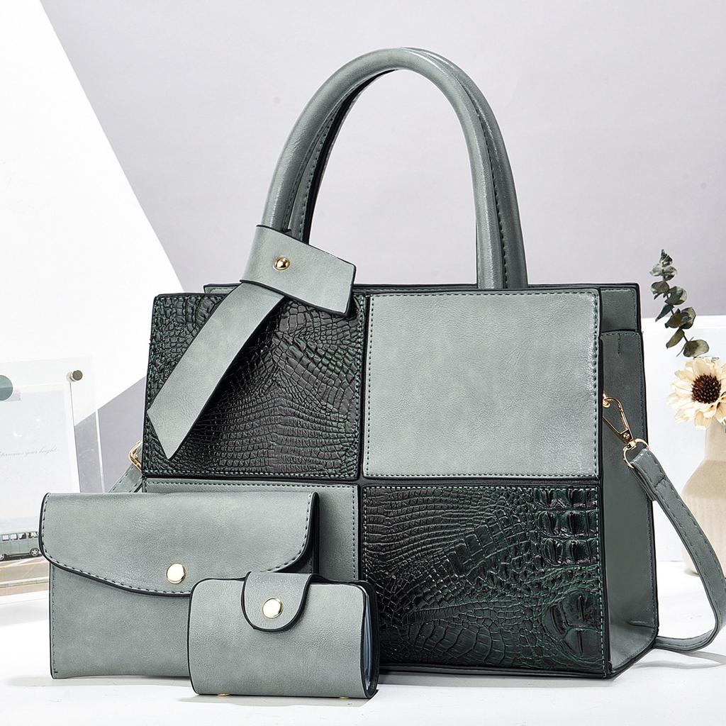 Сумка из 3 предметов с крокодиловым узором, новый лоскутный крокодиловый узор, вместительная легкая сумка через плечо, кошелек для карт и монет