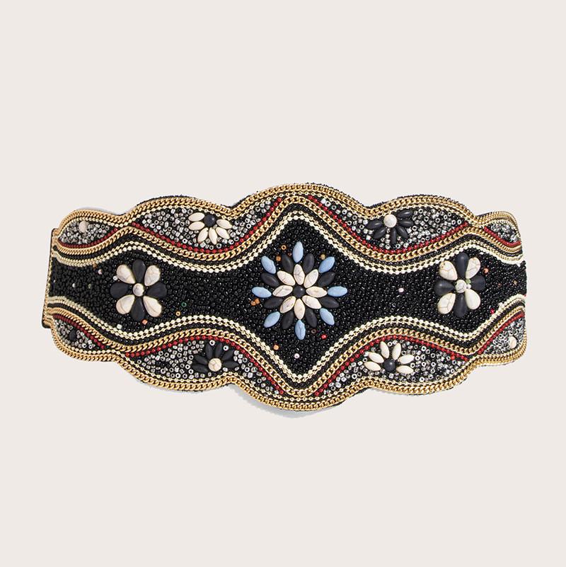 Boho Chic Beaded Wide Waist Belt With Geometric Design For Festival And Casual Wear