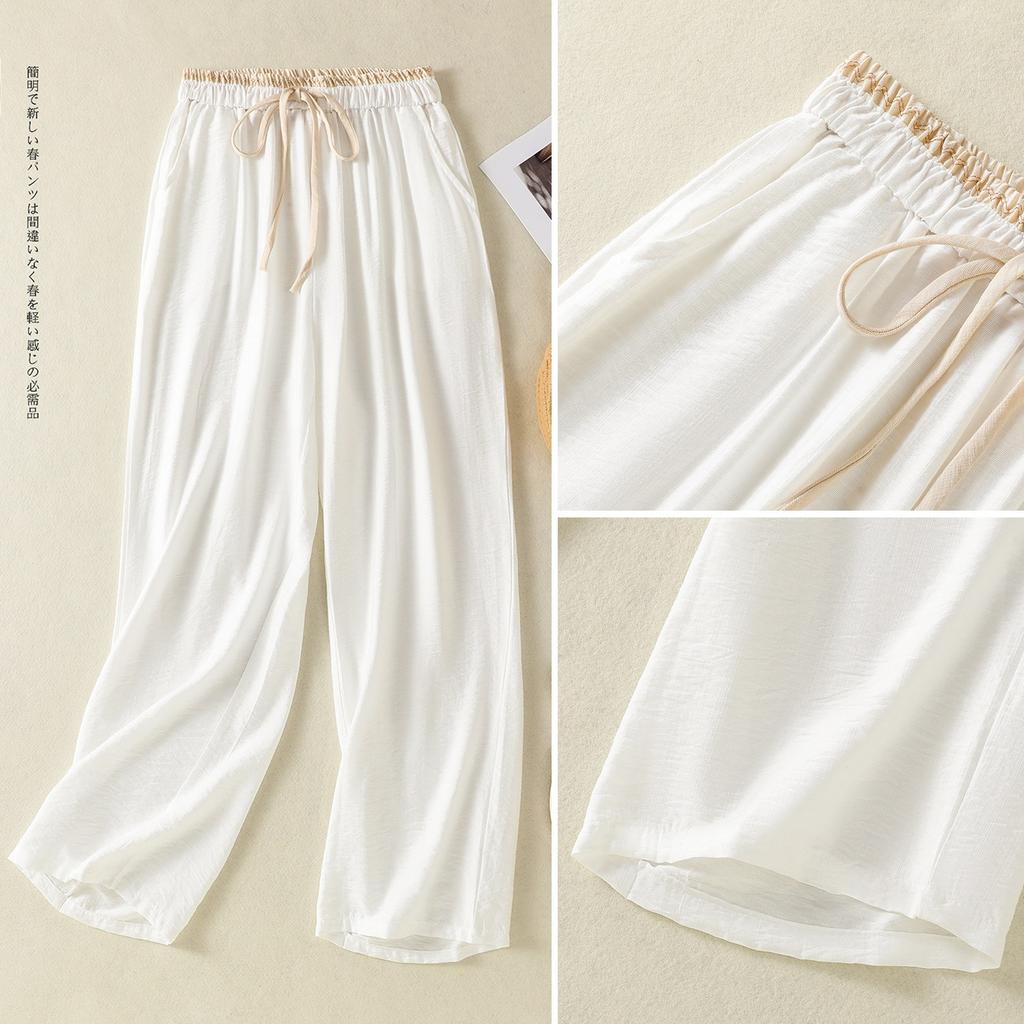 2025 лето новые легкие и дышащие однотонные хлопково-льняные прямые брюки женские литературно-художественный стиль кулиска эластичная талия повседневные