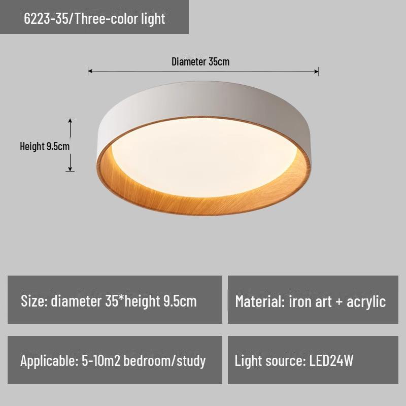 Nordic Wabi-Sabi Wood Grain LED Ceiling Lamp for Bedroom and Living Room