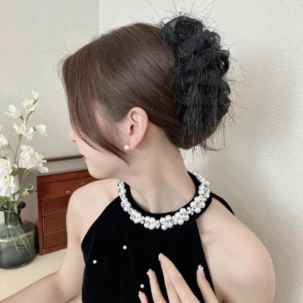 Korean Polka Dot Bow Claw Hair Clip - High-End Cloud Bubble Design for Women