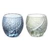 Пара стеклянных стаканов Kiriko для японского сакэ Ochoco 100 мл, грубая резьба, чернила Komon, сине-зеленый №764904, J-kitchens, в форме яйца, 5,5×5,9 см и